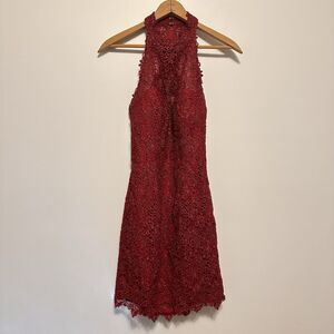 Alyce Paris Red Lace Rhinestone Halter Mini Dress Size 6 Hoco Party Cocktail